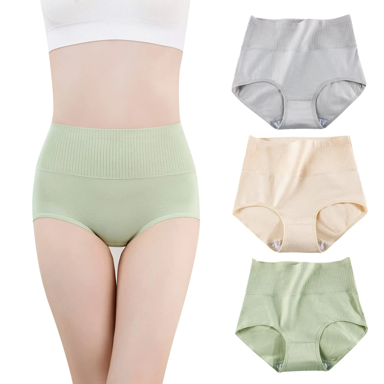 marysgift Ladies Cotton Knickers Cotton Underwear Women High Waisted Knickers for Women High Rise Panties Stretchy Briefs Multipack of 3 (K01,XL UK 12 14)