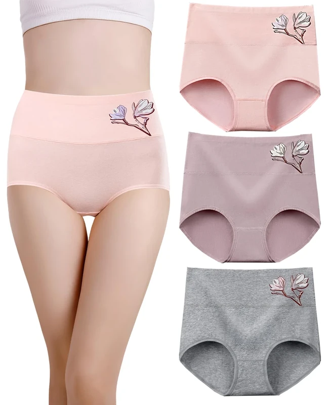 marysgift Knickers Ladies Cotton High Waisted Briefs for Women Full Back Coverage Underwear Multipack (L05,XL UK 12 14)
