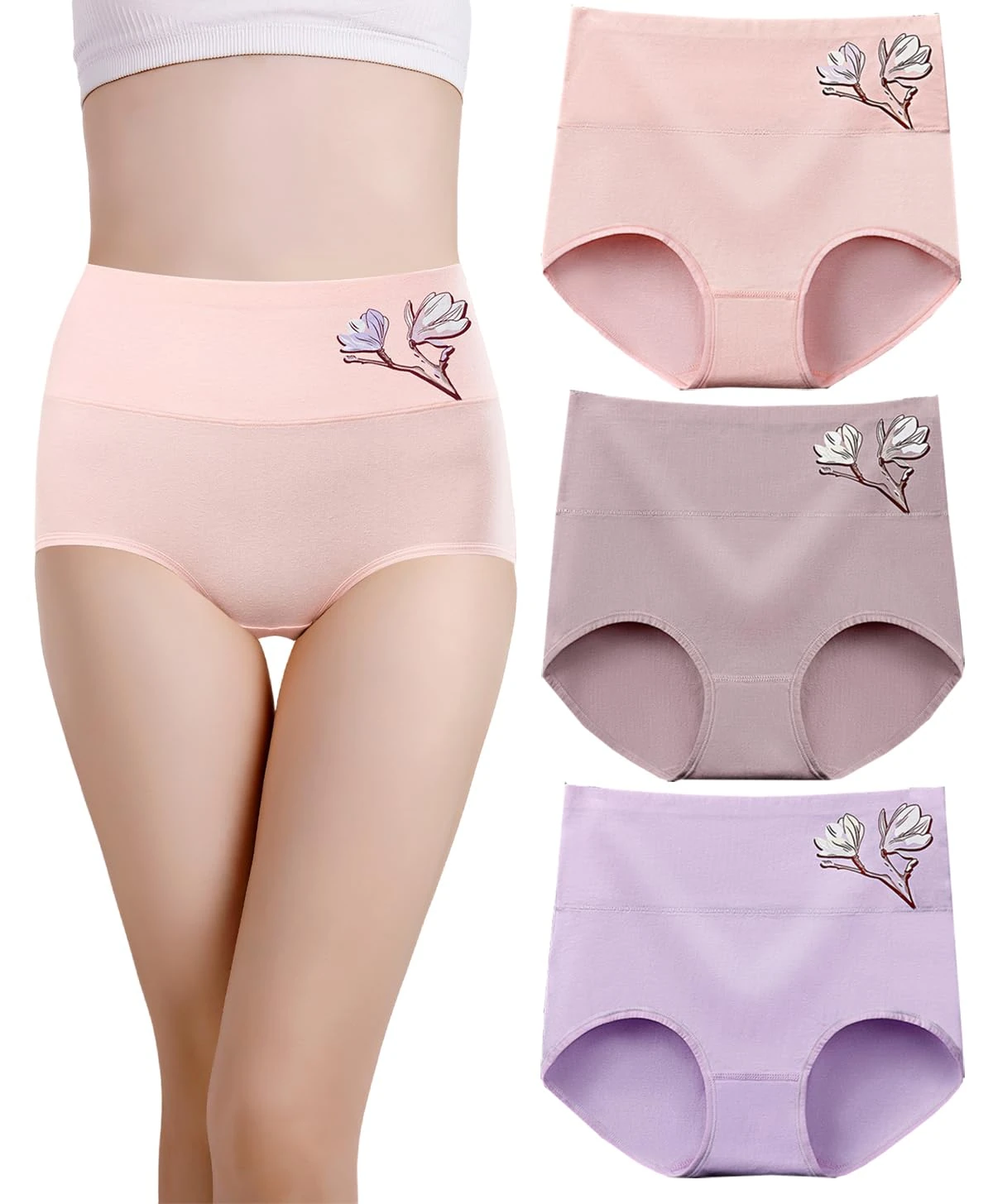 marysgift Cotton Underwear Women Knickers for Women Multipack High Waist Stretchy Slight Tummy Control Panties Ladies Briefs Pack of 3 (L04,2XL UK 14 16)