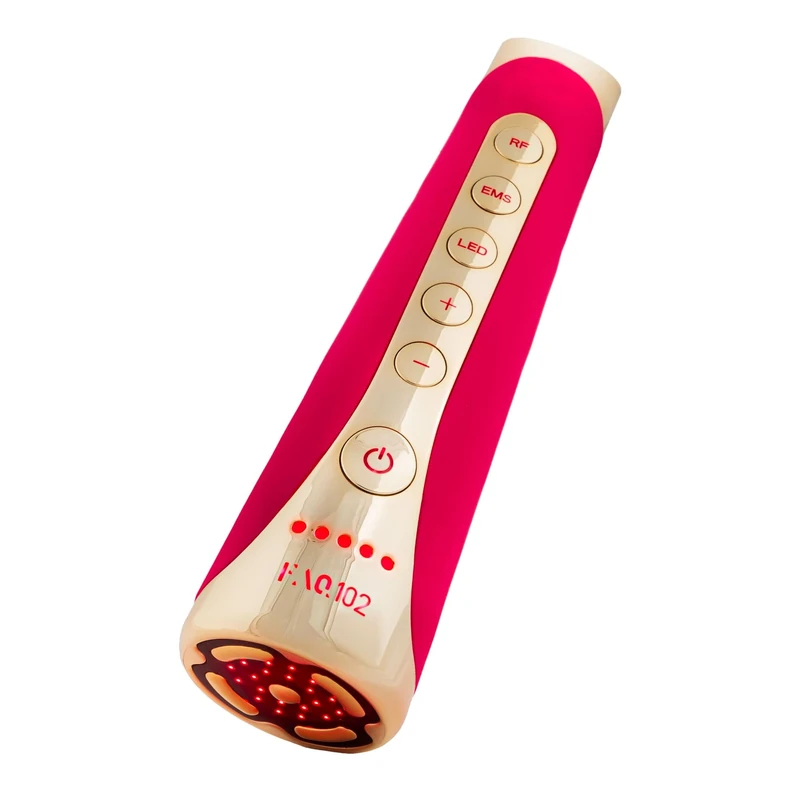FAQ 102 EMS, RF & 8 LED Light Facial Toning - Red Light - Anti Aging - T-Sonic Face Massager - Radio Frequency Skin Tightening - Wrinkle Skin Care - Pink Ruby