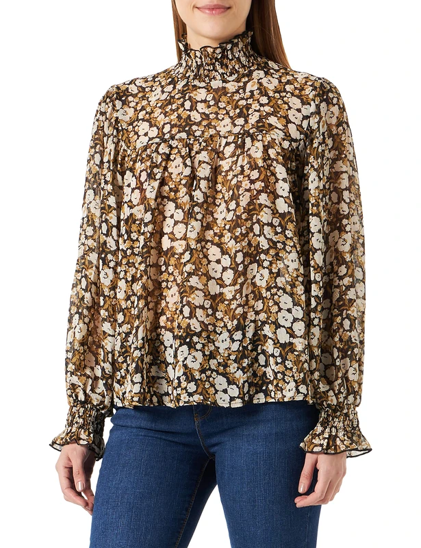 DreiMaster Vintage Women's Bridgeport Blouse Shirt, Black Multi-Coloured, XS