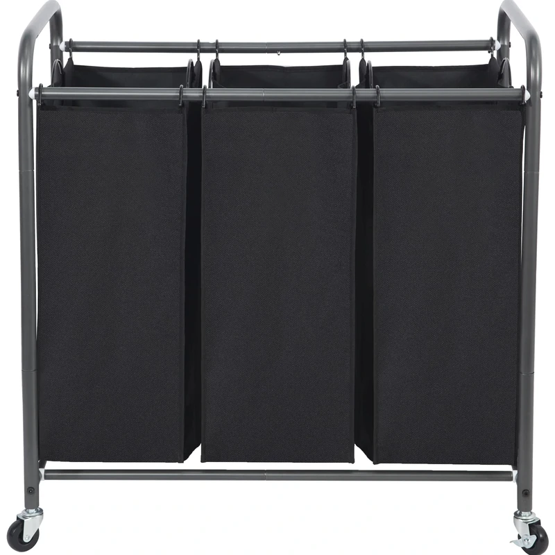 STO STO Laundry Sorter 3 Section, 3 Bag Laundry Hamper, Rolling Laundry Cart, Laundry Basket with Heavy Duty Lockable Wheels and Removable Bag for Clothes Storage, Black