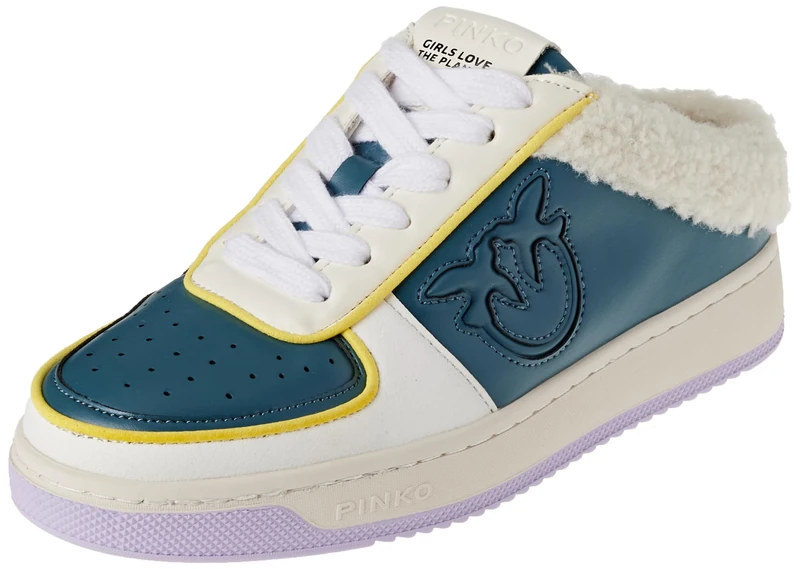 Pinko Women's Gary Sneaker Recycled Pu Gymnastics Shoe, Bgu White Grey Yellow, 5 UK