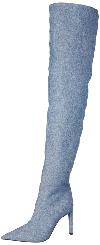 Pinko Women's Pleyel Cuissard Denim Fashion Boot, Pjz Vintage Wash Medium Dark, 2 UK