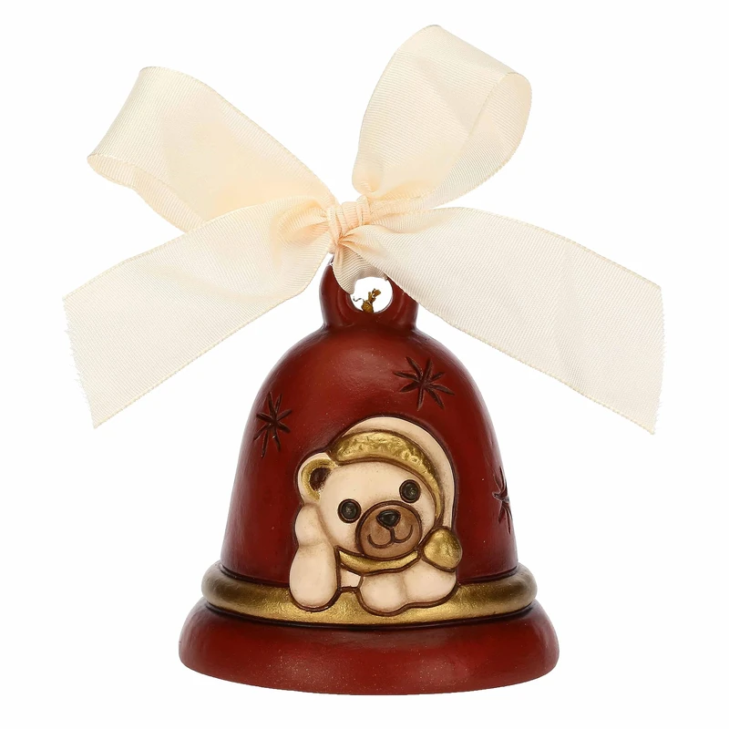 THUN - Limited Edition 2023 Red Bell with Teddy in Ceramic Hand-Decorated Design, Christmas Home Decoration, 7.5 x 7.5 x 8.5 cm h