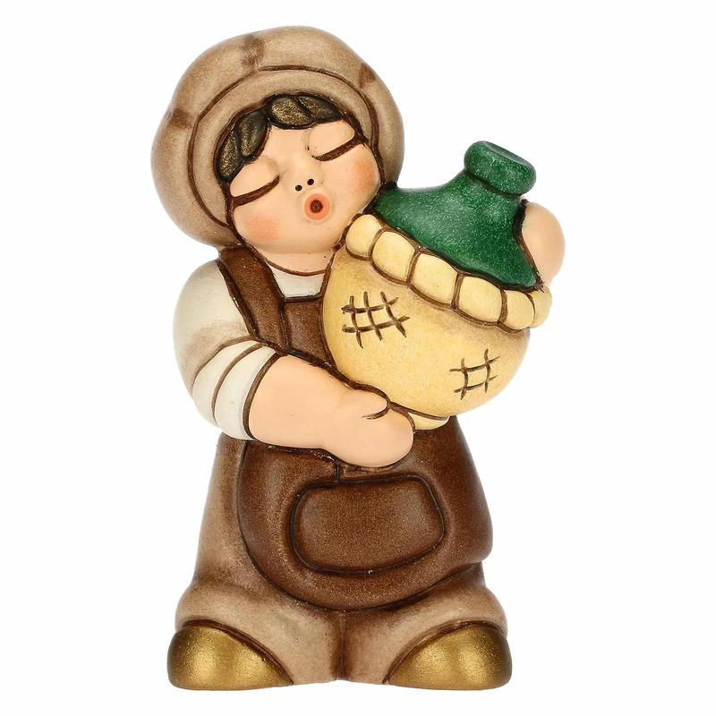 THUN - Oste with Hand Decorated Ceramic Demijohn, White, Classic Nativity Line, Christmas Home Decorations, 5 x 3.5 x 8.2 cm h