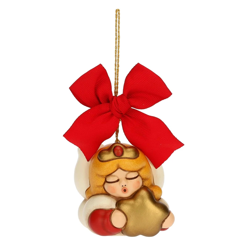 THUN, Queen of the Fairies Shaila with Golden Star in Ceramic Decorated by Hand, Maxi Version, Magic Forest Line, Christmas Decoration, 6 x 4.4 x 7 cm h