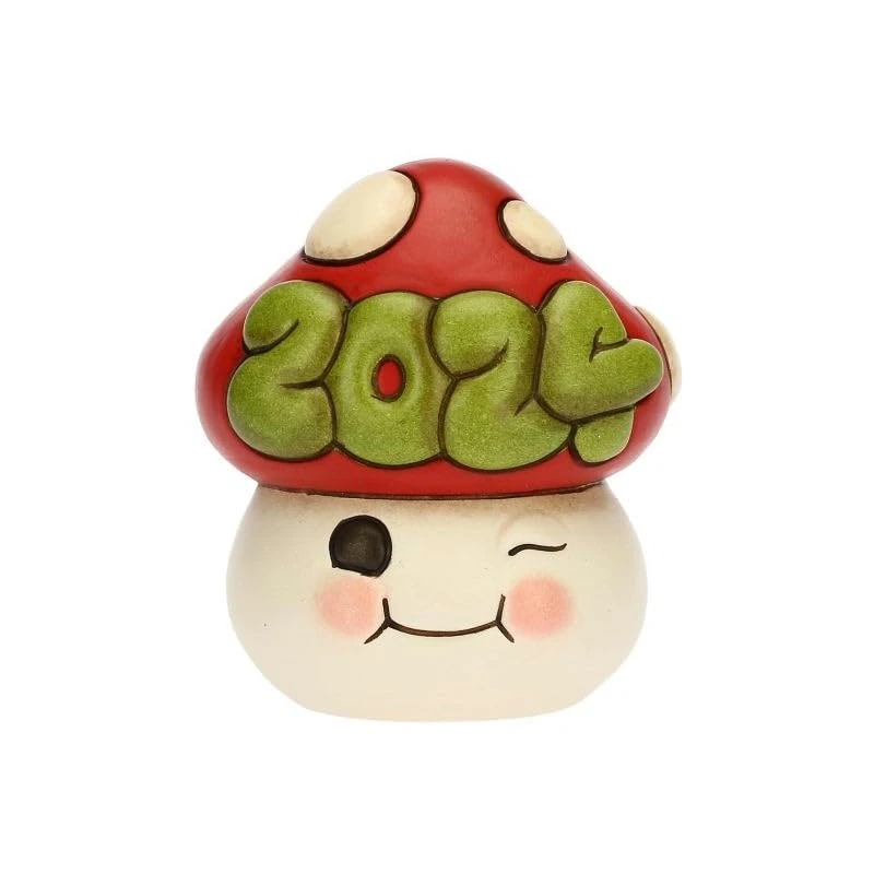 THUN - Mushroom Ronnie Happy New Year 2024 in Hand-Decorated Ceramic, Christmas and New Year Decoration, Gift Idea, 6.5 x 5.5 x 7.5 cm - Image 1