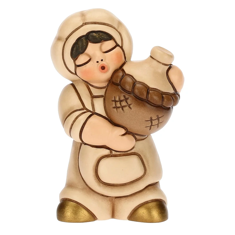 THUN - Oste with Hand Decorated Ceramic Demijohn, Champagne Colour, Classic Nativity Line, Christmas Home Decorations, 5 x 3.5 x 8.2 cm h - Image 1