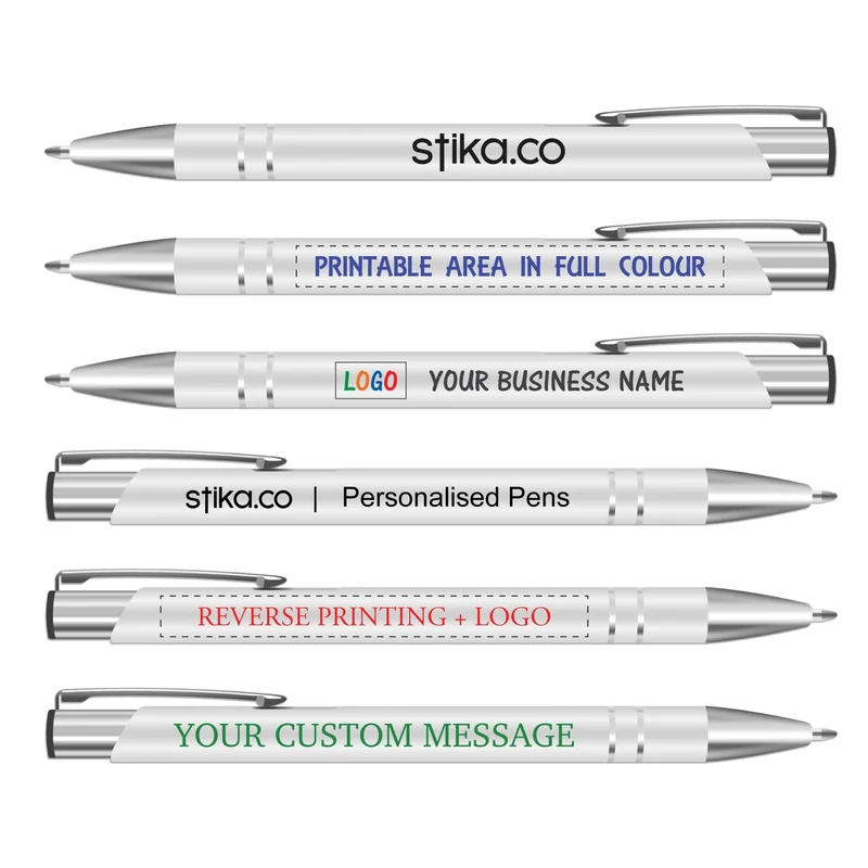 stika.co Personalised Metal Pens – Pack of 5 | Full-Colour Logo/Text | Perfect for Small Teams, Teacher Gifts, Welcome Packs & Trial Orders