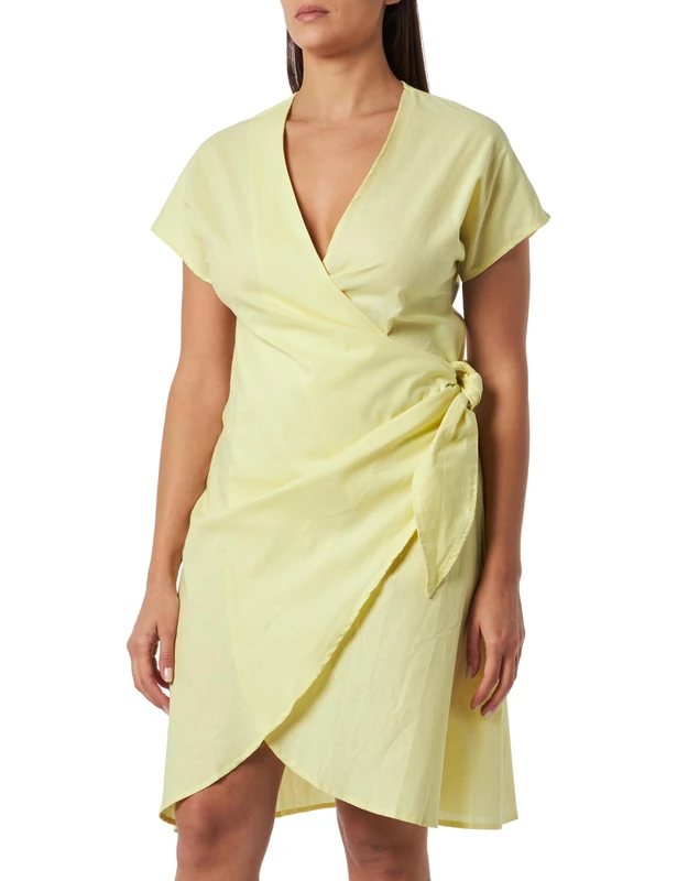 DreiMaster Vintage Women's Boline wrap Dress, Light Yellow, L