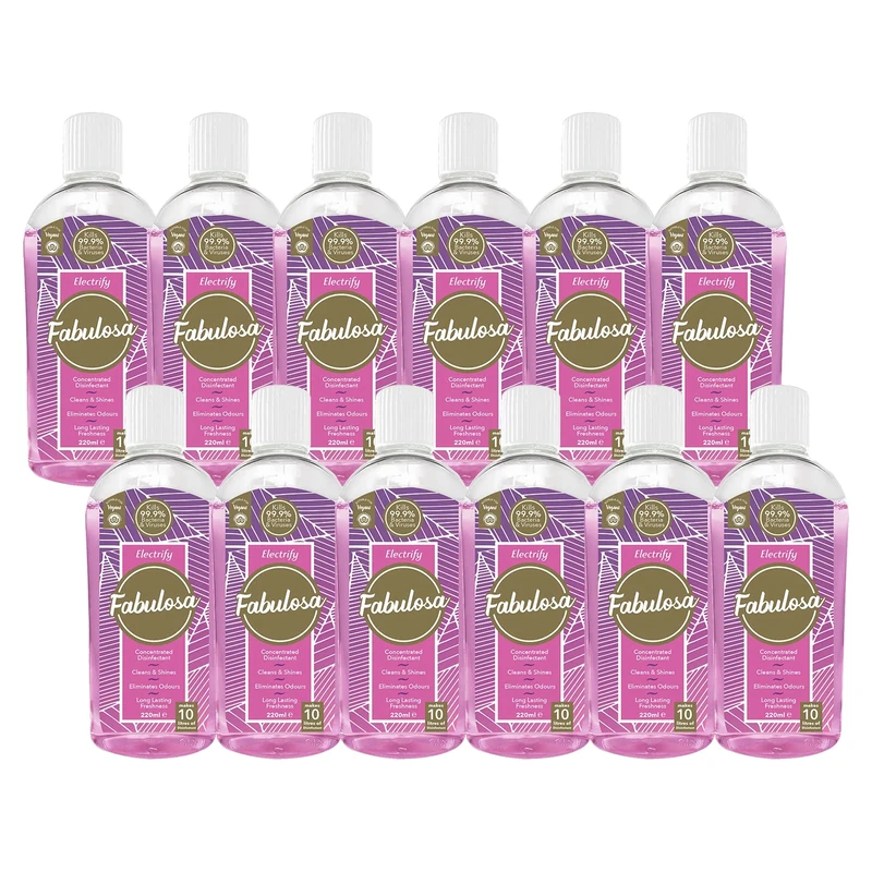Fabulosa 4 in 1 Concentrated Antibacterial Disinfectant All Purpose Cleaner, 220ml, 12 pack, Electrify