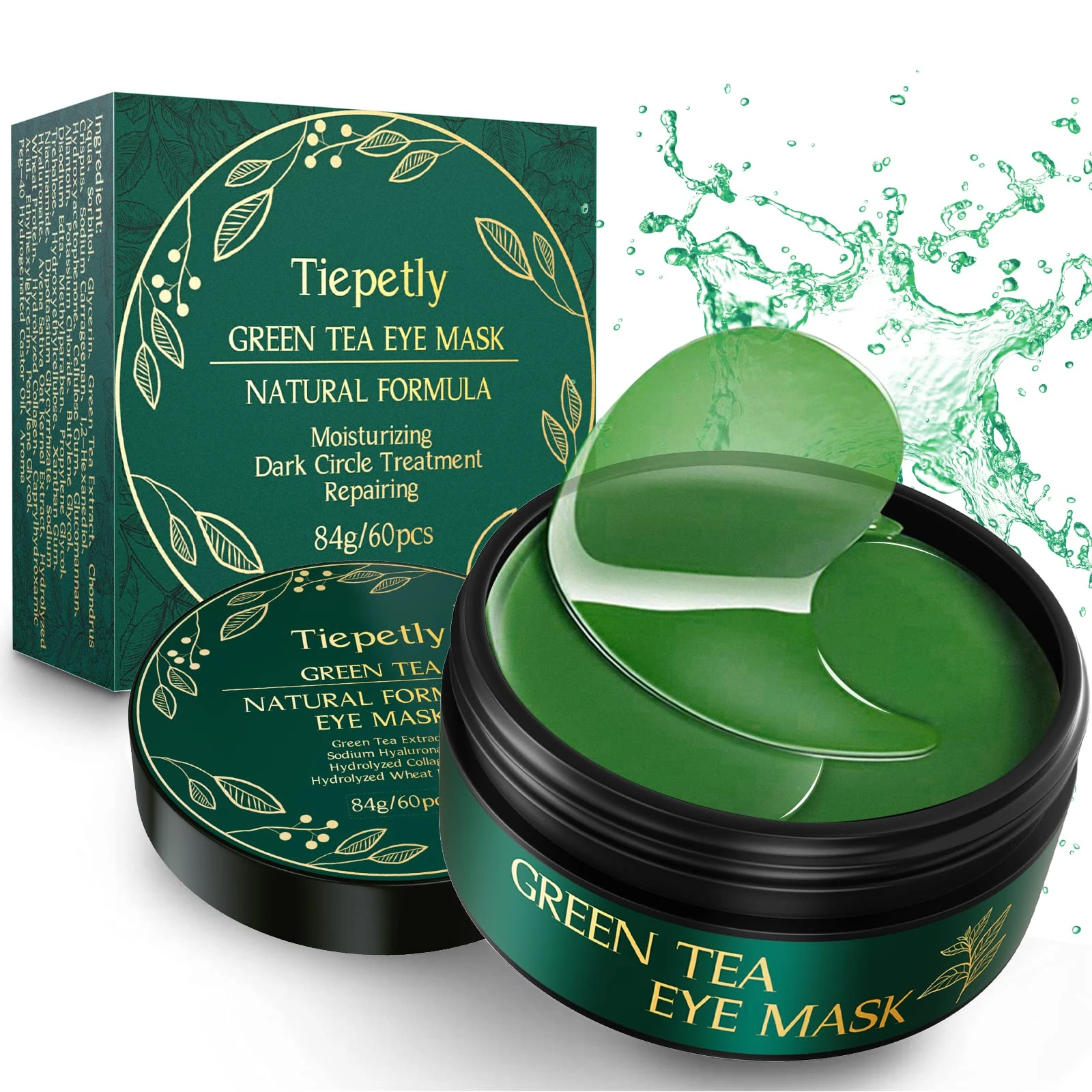 Green Tea Under Eye Gel Patches for Puffy Eyes Dark Circles Eye Bags, Anti Wrinkle, Hydrating, Skincare, for Men and Women, 30 Pairs
