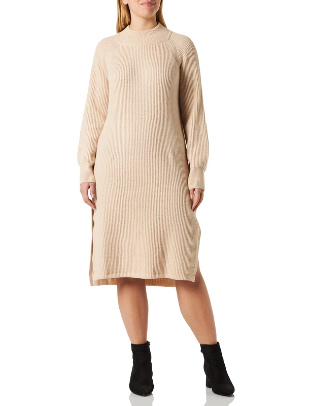DreiMaster Women's Knitted Long-Sleeved midi Dress Imane, Beige, M-L