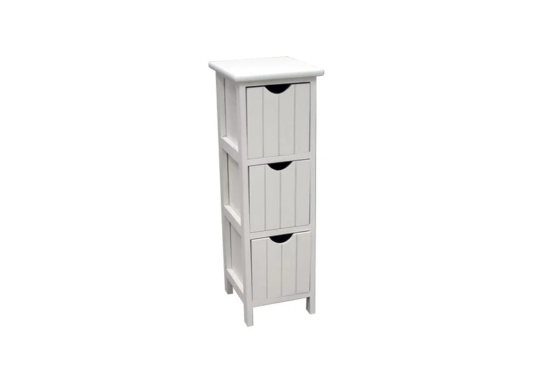 Mimbre Natural Narrow White Vertical Drawer – 3 Drawers – White Wood Drawer or Bedside Table with 3 Drawers Vertical Stripes. (23 x 26 x 73)