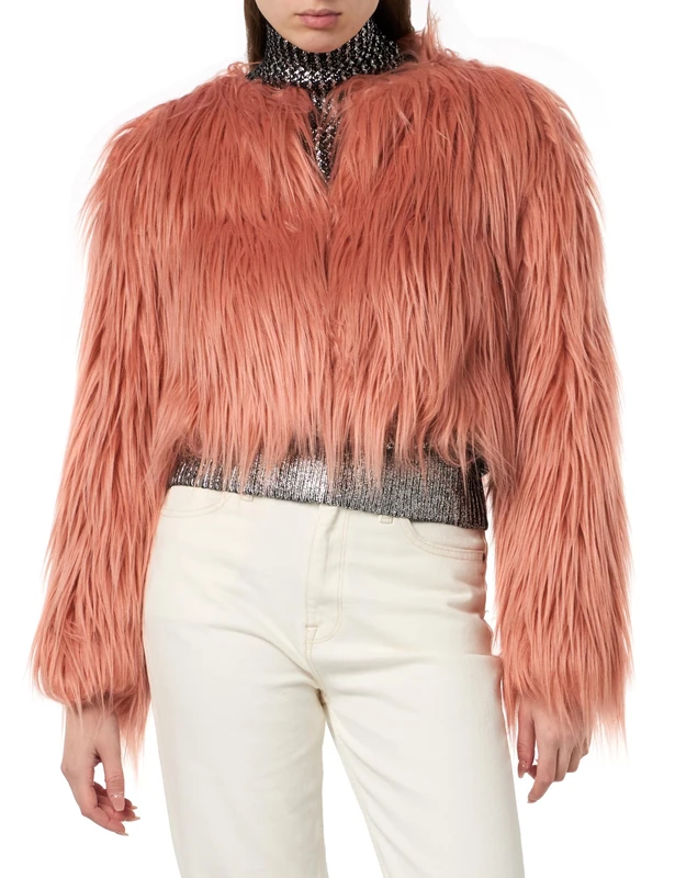 Pinko Women's Garfield Faux Fur Jacket Simil, O36_rosa-Cameo, UK 16