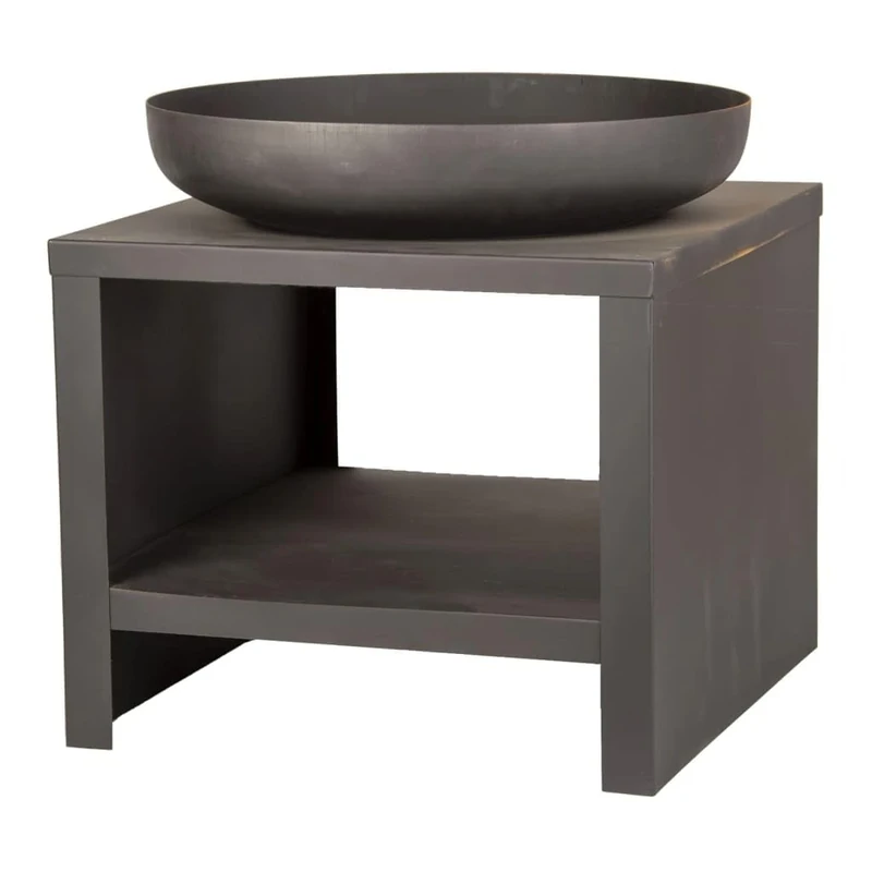 Fire Bowl 60 cm + Wooden Compartment Black