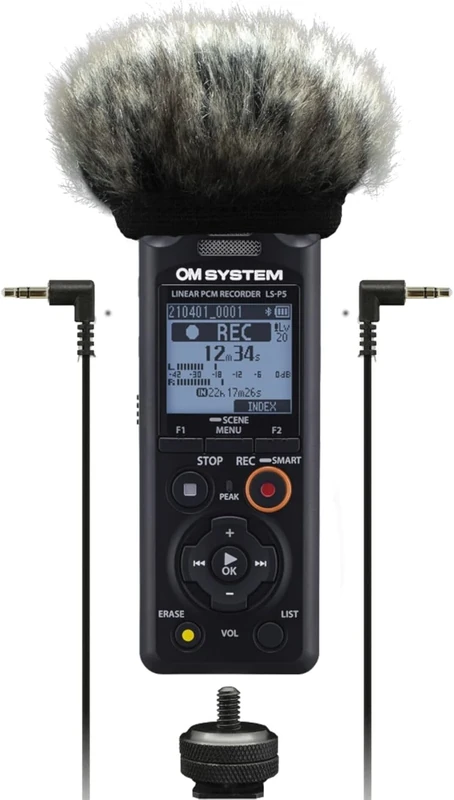 OM SYSTEM LS-P5 Videographer Kit, Hi-Res Audio Recorder incl. Windscreen, Hot Shoe Adapter, 3.5 mm Audio Cable, widespread Directional Control, 16 GB memory, 37h runtime
