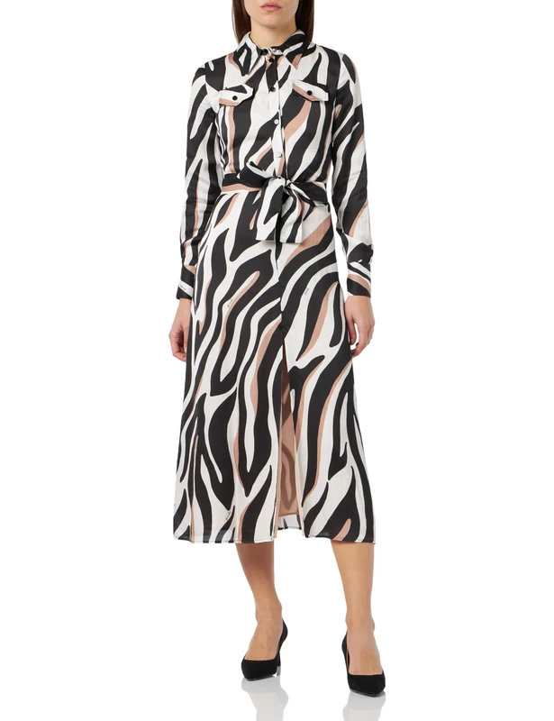 Pinko Women's Absent Printed Satin Dress Casual, Bna_Bougainville/Black/Orange, 10