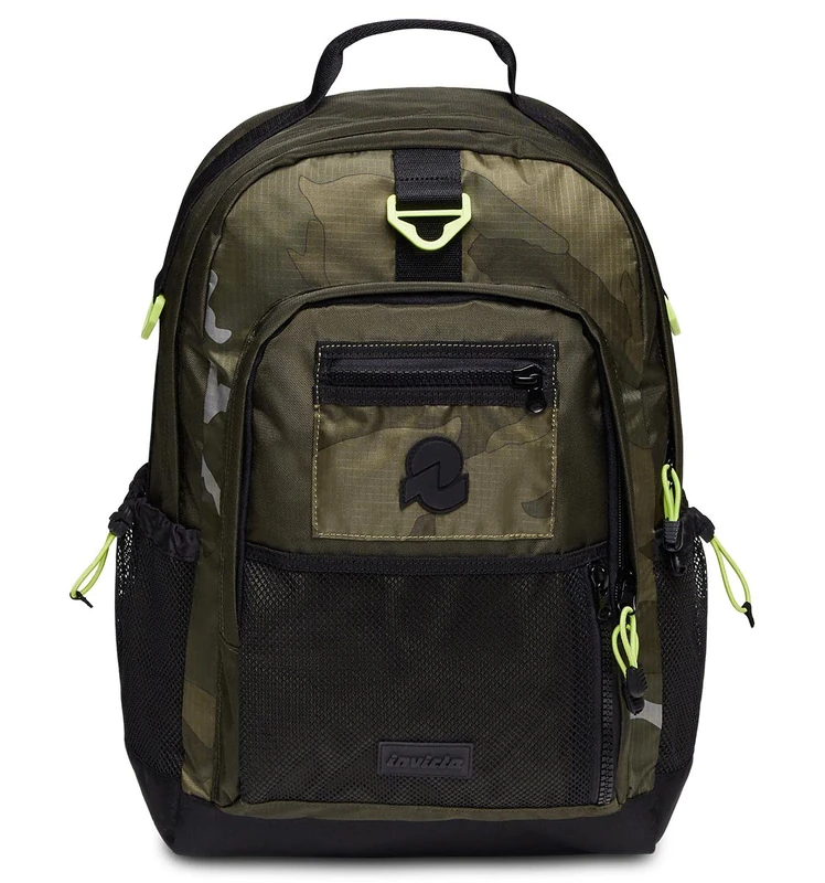 Invicta Freeact Camo Office Backpack, Green, Icon, 15.6 Inch Laptop Pocket, Bottle Pocket, Organizer, Travel, Work, Unisex, Army Green, One Size, Casual