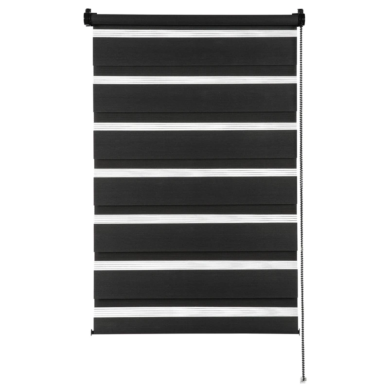 GARDINIA Double Roller Blind for Clamping or Gluing No Drilling Side Pull Roller Blind Transparent and Opaque Stripes Black 90 x 220 cm