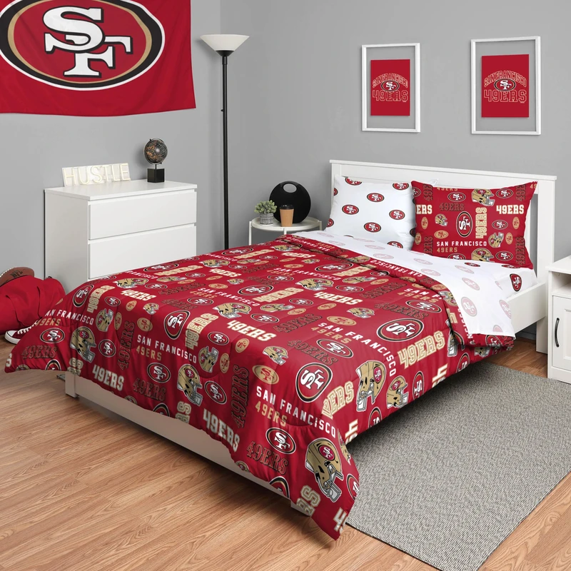 FOCO SAN Francisco 49ERS 5 Pack Bed Set (Comforter, TOP, Flat Sheet and 2 Shams) - Full