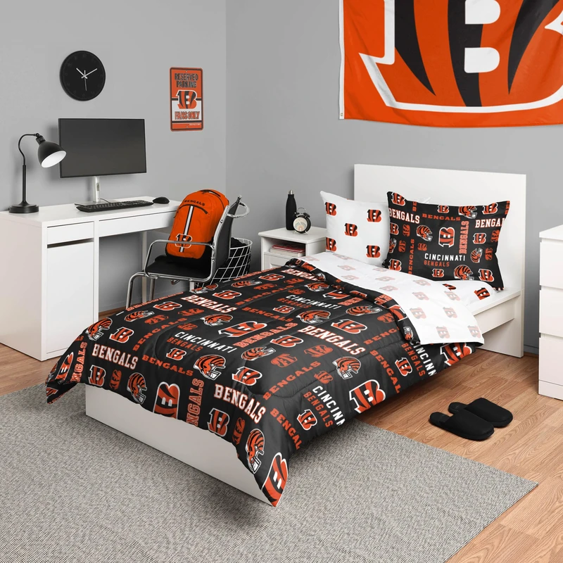 FOCO Cincinnati Bengals 5 Pack Bed Set (Comforter, TOP, Flat Sheet and 2 Shams) - Twin