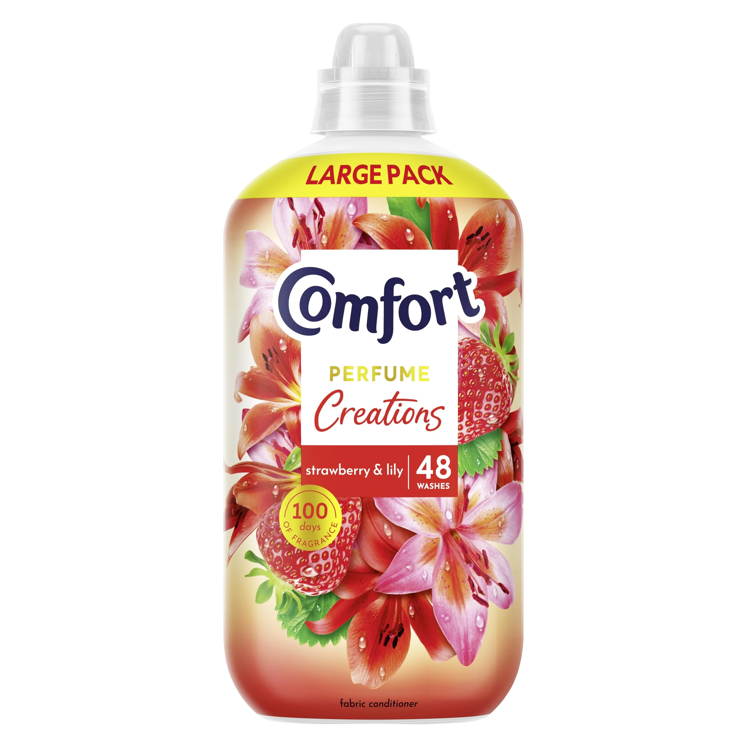 Comfort Perfume Creations Strawberry & Lily Fabric Conditioner with Motion-Activated Fragrance Technology 100 Days of Freshness 48 washes (1.44 L)