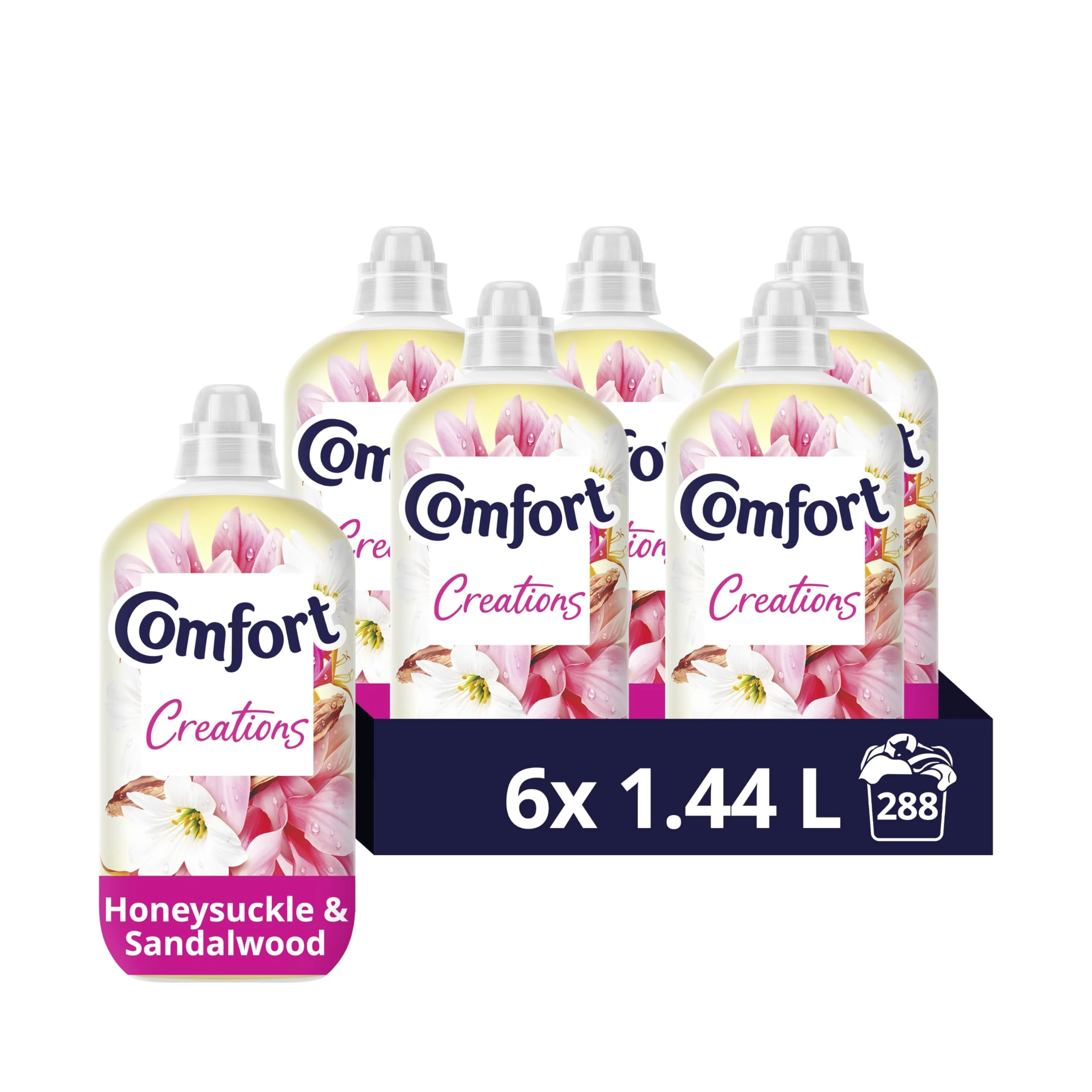 Comfort Creations Honeysuckle & Sandalwood Fabric Conditioner with Stay Fresh technology for 100 days of freshness + fragrance* 288 washes (6x 1.44 L)