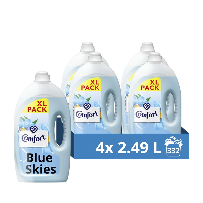 Comfort Blue Skies Fabric Conditioner with Stay Fresh technology for 100 days of freshness + fragrance* 4x 2.49 L (332 washes)