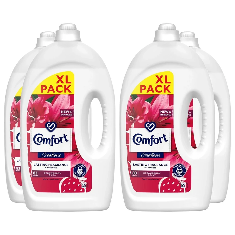 Comfort Creations Strawberry & Lily Fabric Conditioner with Stay Fresh technology for 100 days of freshness + fragrance* 4x 2.49 L (332 washes)