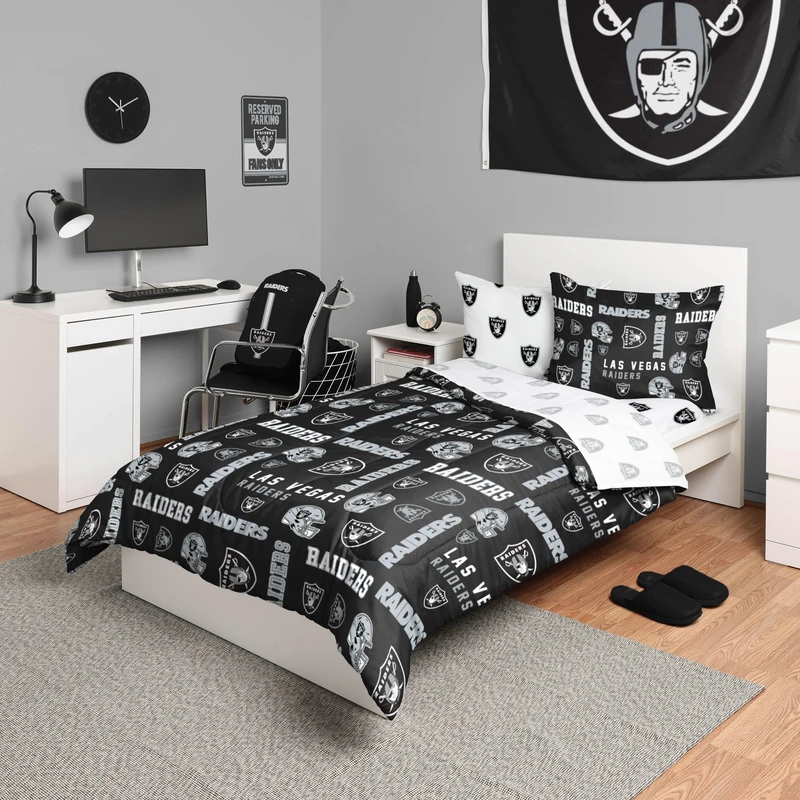 FOCO Las Vegas Raiders NFL Team Color Bed In a Bag Comforter Bedding 5 Piece Twin Set