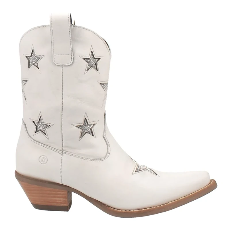 Dingo Womens Star Struck Tooled Inlay Snip Toe Casual Boots Ankle Mid Heel 2-3" - Black, White, 8 UK - Image 1