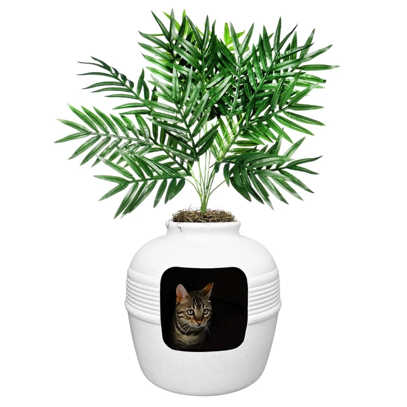 Good Pet Stuff, The Original Hidden Litter Box, Artificial Plants & Enclosed Cat Planter Litter Box, Vented & Odor Filter, Easy to Clean, White Birch