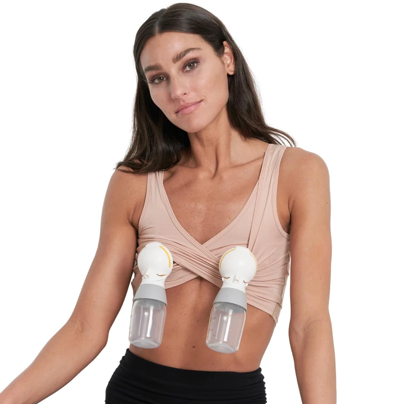 Larken X Hands Free Pumping Bra for Breastfeeding | Breast Pump - Maternity Bra, Sand, S - Image 1