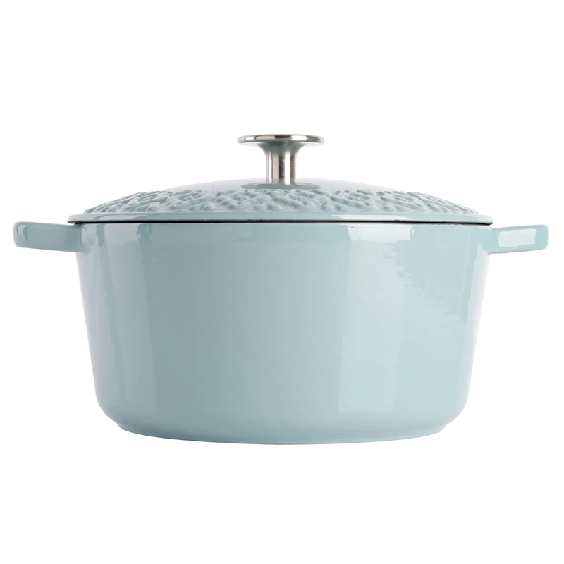 Spice by Tia Mowry 3.5 QT Enameled Cast Iron Dutch Oven W/Embossed Lid - Aqua Blue