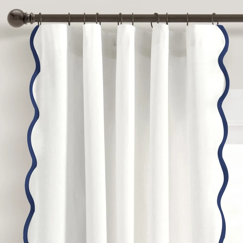 Lush Decor Coastal Chic Scallop Edge Window Curtain Panel Pair, 52" W x 84" L, Gray & Off-White