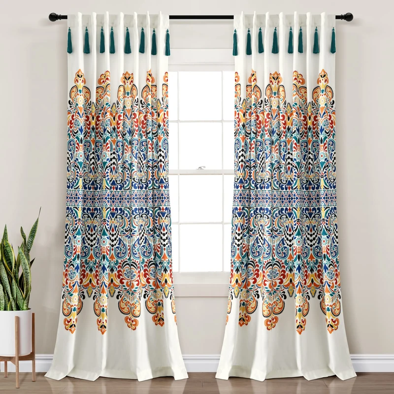 Lush Decor Boho Medallion Window Curtain Panel Pair, 52" W x 84" L, Turquoise & Tangerine
