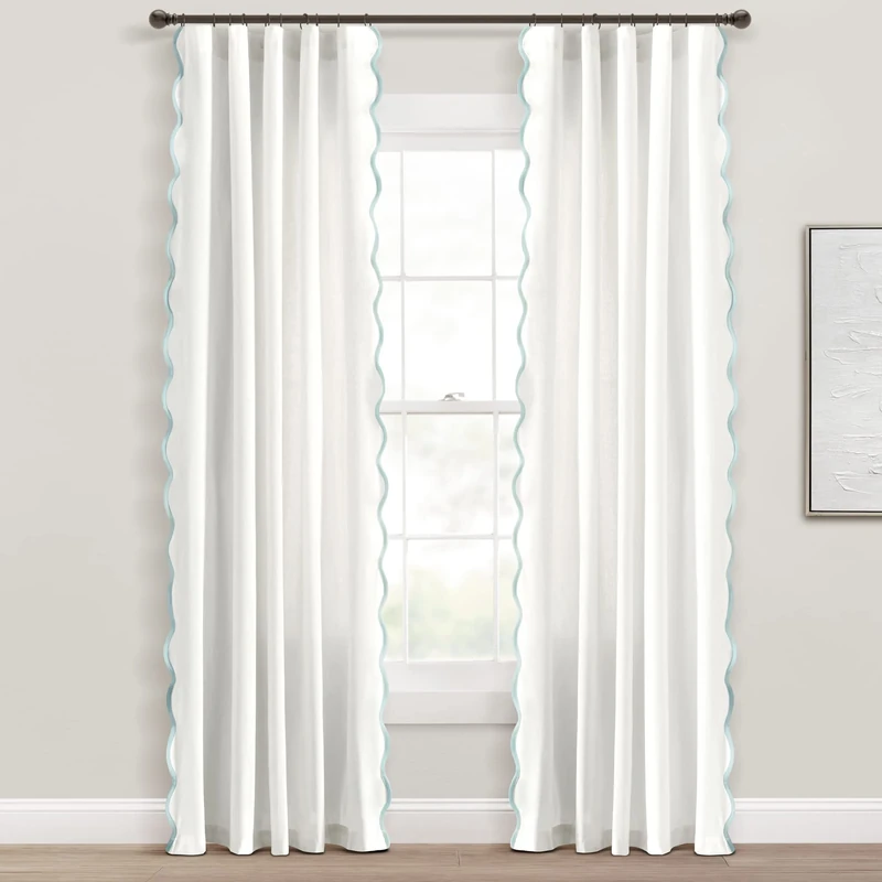 Lush Decor Coastal Chic Scallop Edge Window Curtain Panel Pair, 52" W x 84" L, Blush & Off-White