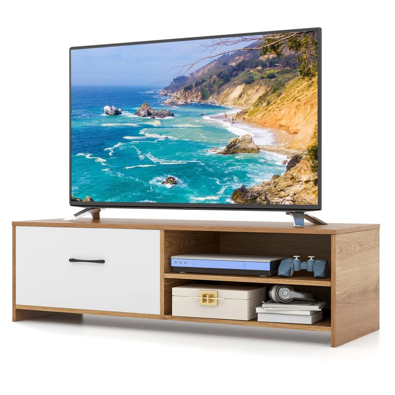 CASART TV Cabinet for TVs up to 55", 3-Tier Wooden TV Stand Media Entertainment Center with Shelves & Drawer, Multifunctional TV Console Table Modern Storage Unit for Living Room Bedroom Study