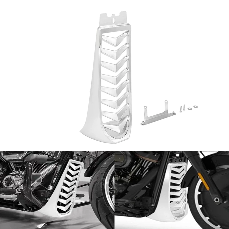 HCmotorku Motorcycle Front Chin Fairing Spoiler Lower Radiator Cover Fit for Harley Softail Street Bob Fat Bob Breakout FXBB FXFB FXBR FXBRS 2018-2024 (Chrome)