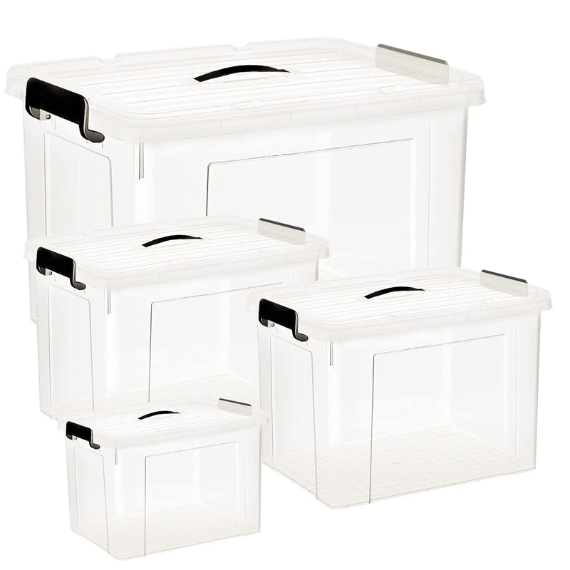 Plastic Storage Box with Lid,40L*2+ 25L*1+ 80L*1 Large Storage Boxes Clear Stackable Storage Bin with Latching Buckles for Home and Office