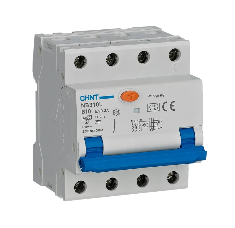 CHINT NB310L-3P+N Series Differential Circuit Breakers C Series Cod. 660024 (Compact 4, Type AC, 400Vac-32A-30mA)