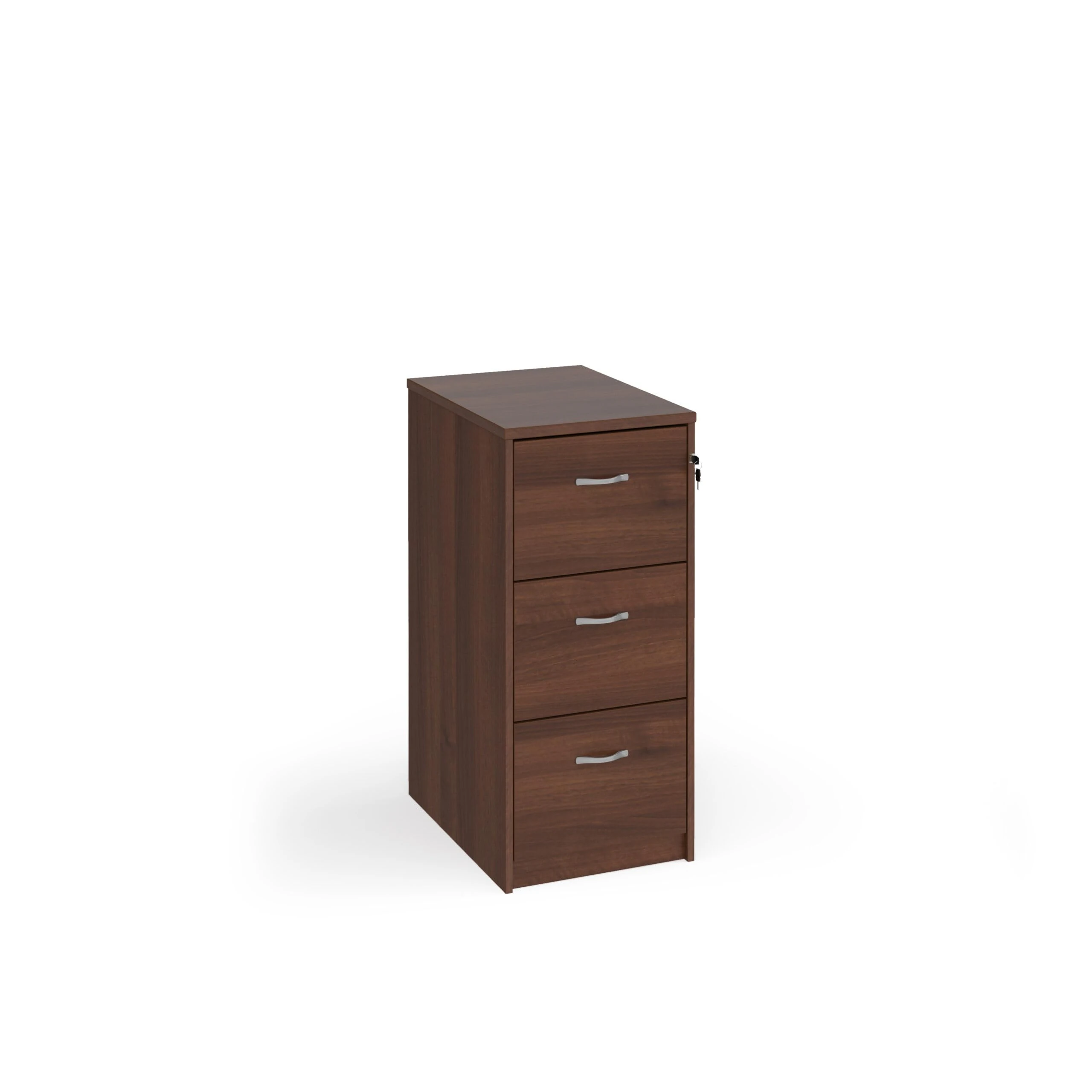 Mr Office Deluxe executive 3 drawer filing cabinet with silver handles 1045mm high, Walnut