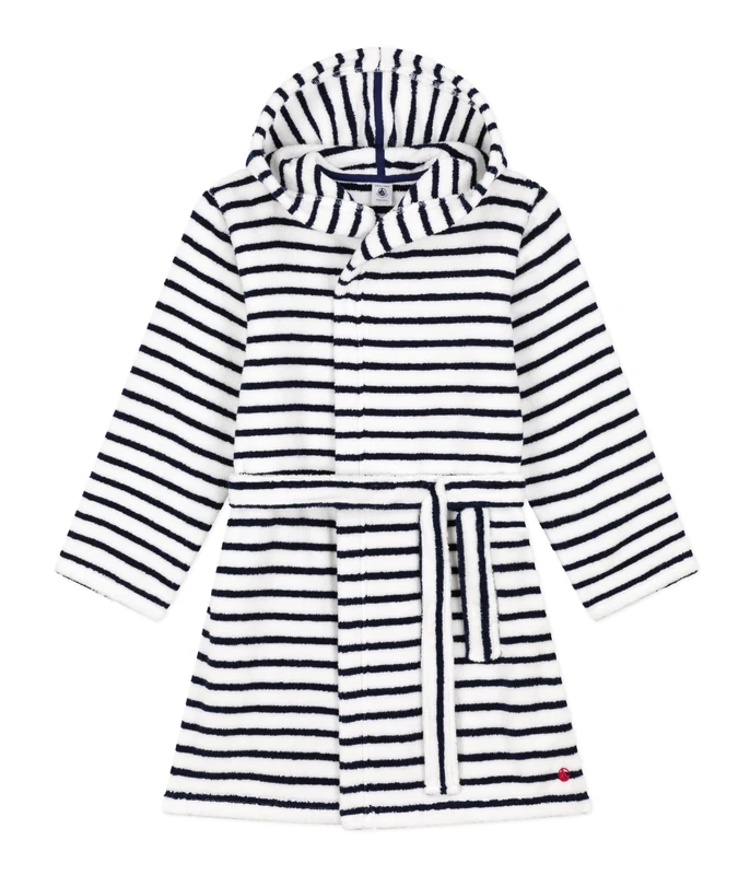 Petit Bateau Boy's Dressing Gown, White Lait / Blue Medieval, 2-3 years