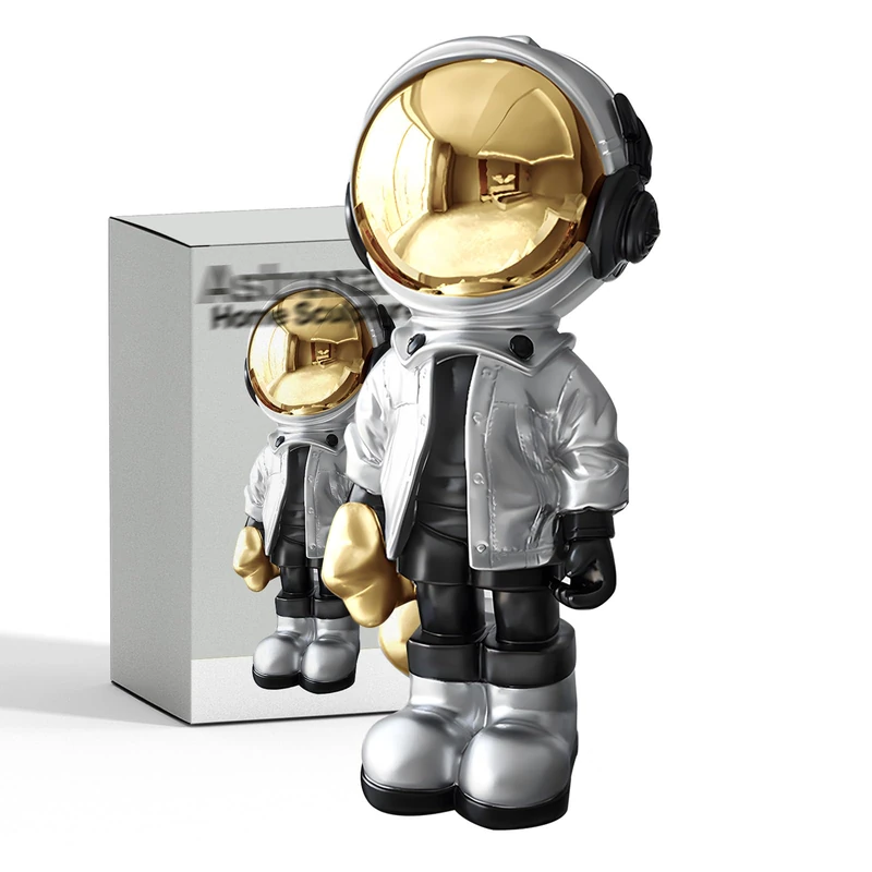 EZ4ENCE Astronaut Statues Spaceman Sculpture Resin Arts Child Gifts Silver Figurine Ornament Room Decor for Men,Home and Crafts Desktop Accessories Tabletop Decoration, Living Room, Office, Bookshelf