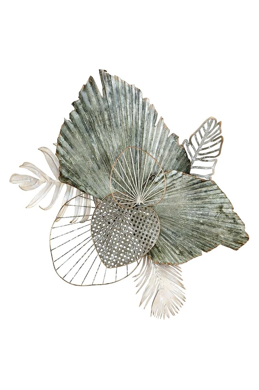 GILDE Decorative Wall Relief Wall Decoration - 3D Metal Leaves - Picture Decoration Living Room - Colours: Green Cream Grey Gold - 65 x 75 cm - Image 1