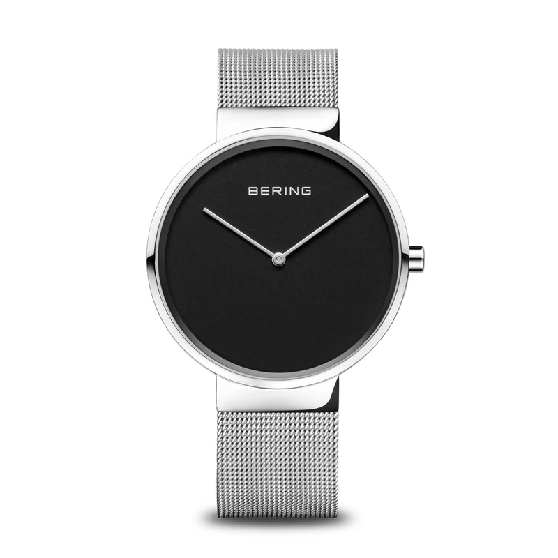 Bering Unisex Quartz Watch | Watch 39 mm Stainless Steel Case and Dial | Milanese Strap | Sapphire Glass | 5 ATM | 14539, Black, 14539-002