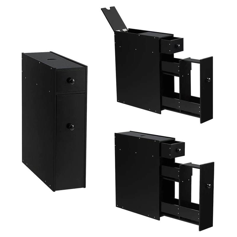 COSTWAY Side Cabinet, Black, 16 x 48 x 58 cm - Image 1