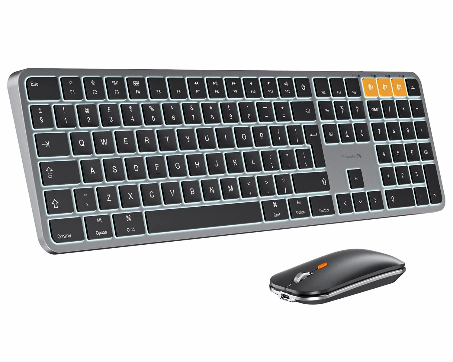 ProtoArc Backlit Bluetooth Keyboard and Mouse for Mac, KM100-A Full Size Wireless Keyboard Mouse for Mac, Multi-Device Rechargeable for MacBook Pro/Air, iPhone, iPad, Space Gray